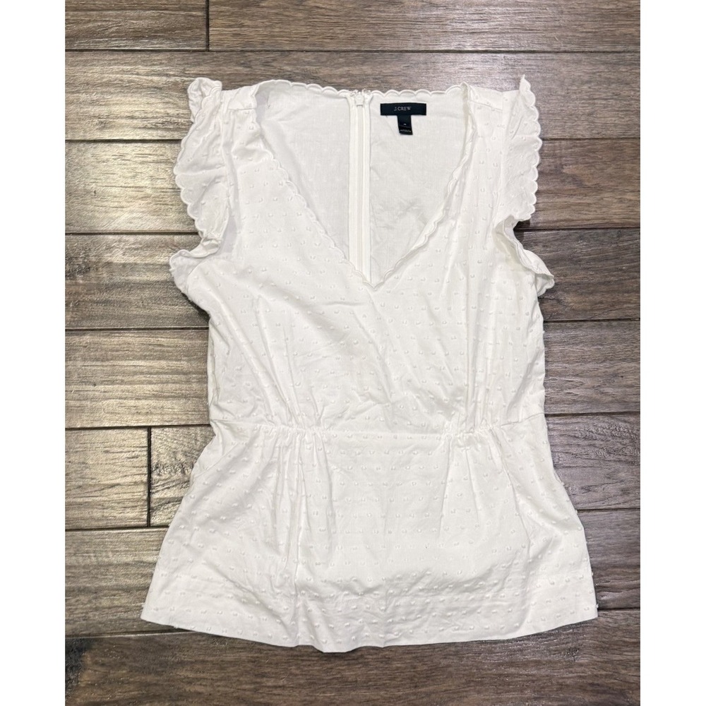 J.Crew V-Neck Peplum Top Swiss Dot 100% Cotton Women's Size 4 Pre Owned